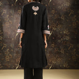 Black Embroidered Kurta Set with Mirror Work