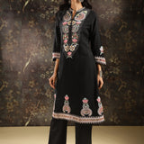 Black Embroidered Kurta Set with Mirror Work