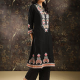 Black Embroidered Kurta Set with Mirror Work