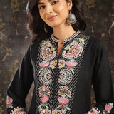 Black Embroidered Kurta Set with Mirror Work