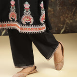 Black Embroidered Kurta Set with Mirror Work