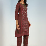 Fuchsia Kurta Set with Round neck and Contrast Front Placket