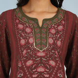 Fuchsia Kurta Set with Round neck and Contrast Front Placket