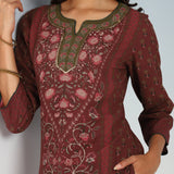 Fuchsia Kurta Set with Round neck and Contrast Front Placket