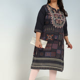 Grey Printed Embroidered Kurta with Embellished Front Yoke