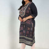 Grey Printed Embroidered Kurta with Embellished Front Yoke