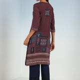 Maroon Printed Embroidered Kurta with Embellished Front Yoke