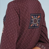 Maroon Printed Embroidered Kurta with Embellished Front Yoke