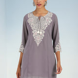 Lavender Tunic with Dori Neck and Round Hem