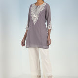 Lavender Tunic with Dori Neck and Round Hem