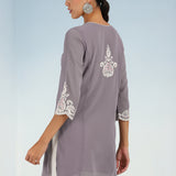 Lavender Tunic with Dori Neck and Round Hem