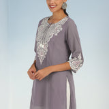 Lavender Tunic with Dori Neck and Round Hem