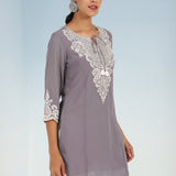 Lavender Tunic with Dori Neck and Round Hem