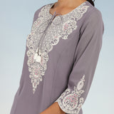 Lavender Tunic with Dori Neck and Round Hem