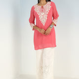 Pink Tunic with Dori Neck and Round Hem