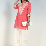 Pink Tunic with Dori Neck and Round Hem