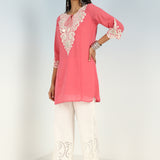 Pink Tunic with Dori Neck and Round Hem