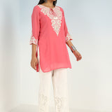 Pink Tunic with Dori Neck and Round Hem