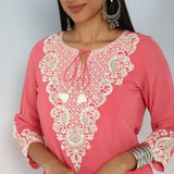 Pink Tunic with Dori Neck and Round Hem