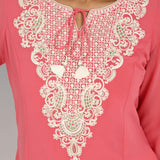 Pink Tunic with Dori Neck and Round Hem