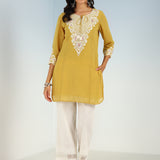 Yellow Tunic with Dori Neck and Round Hem