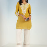 Yellow Tunic with Dori Neck and Round Hem