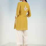 Yellow Tunic with Dori Neck and Round Hem