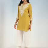 Yellow Tunic with Dori Neck and Round Hem