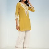 Yellow Tunic with Dori Neck and Round Hem