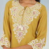 Yellow Tunic with Dori Neck and Round Hem