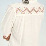 Ivory A line Rayon Tunic with Embroidery and Smocking effect Puffed Sleeve