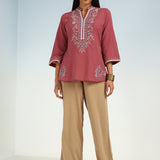 Maroon Boho Straight Tunic with Dense Embroidery