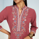 Maroon Boho Straight Tunic with Dense Embroidery