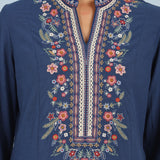 Blue Boho Straight Tunic with Dense Embroidery