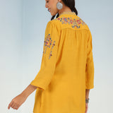 Yellow Floral Tunic with Shoulder Gathers