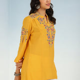 Yellow Floral Tunic with Shoulder Gathers
