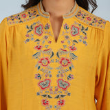 Yellow Floral Tunic with Shoulder Gathers