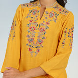 Yellow Floral Tunic with Shoulder Gathers