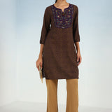 Purple Round Neck Straight Fit kurtI with Patch Work