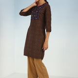 Purple Round Neck Straight Fit kurtI with Patch Work