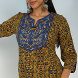 Navy Round Neck Straight Fit kurti with Patch Work