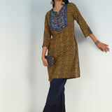 Navy Round Neck Straight Fit kurti with Patch Work