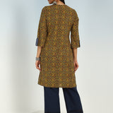 Navy Round Neck Straight Fit kurti with Patch Work