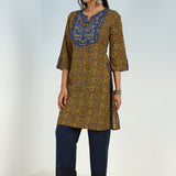 Navy Round Neck Straight Fit kurti with Patch Work