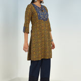 Navy Round Neck Straight Fit kurti with Patch Work