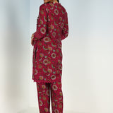 Fuchsia Floral Printed Modal Chanderi Kurta Set with Lace Work