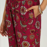 Fuchsia Floral Printed Modal Chanderi Kurta Set with Lace Work