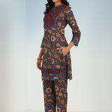 Purple Floral Printed Modal Chanderi Kurta Set with Lace Work