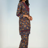 Purple Floral Printed Modal Chanderi Kurta Set with Lace Work