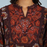 Maroon Floral Printed Modal Chanderi Kurta Set with Lace Work